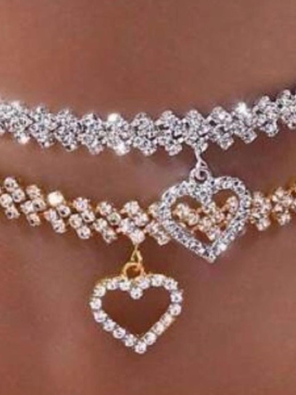 Dual-Tone Rhinestone Heart Bracelet - Silver & Gold